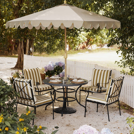 Haymes Indoor and Outdoor Metal 4 - Seater Round Dining Set, Khaki Stripe - daals