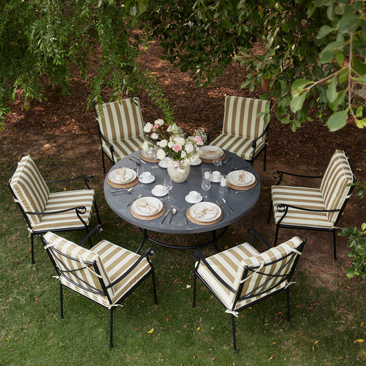 Haymes Indoor and Outdoor Metal 6 - Seater Round Dining Set, Khaki Stripe - daals