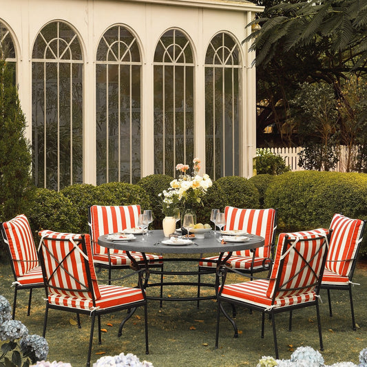 Haymes Indoor and Outdoor Metal 6 - Seater Round Dining Set, Scarlet Stripe - daals